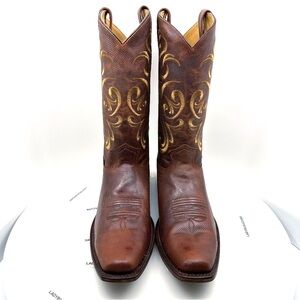 🔥NIB Reyme Men’s Elegant Western Boots in Perforated Cognac W/ Gold Color Size 9